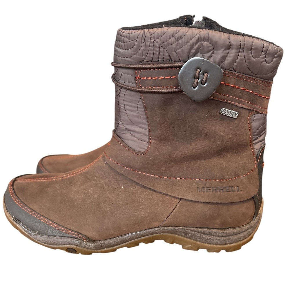 Merrell Dewbrook Zip Waterproof, Insulated Brown Snow Boots, Size 7.5, Warm